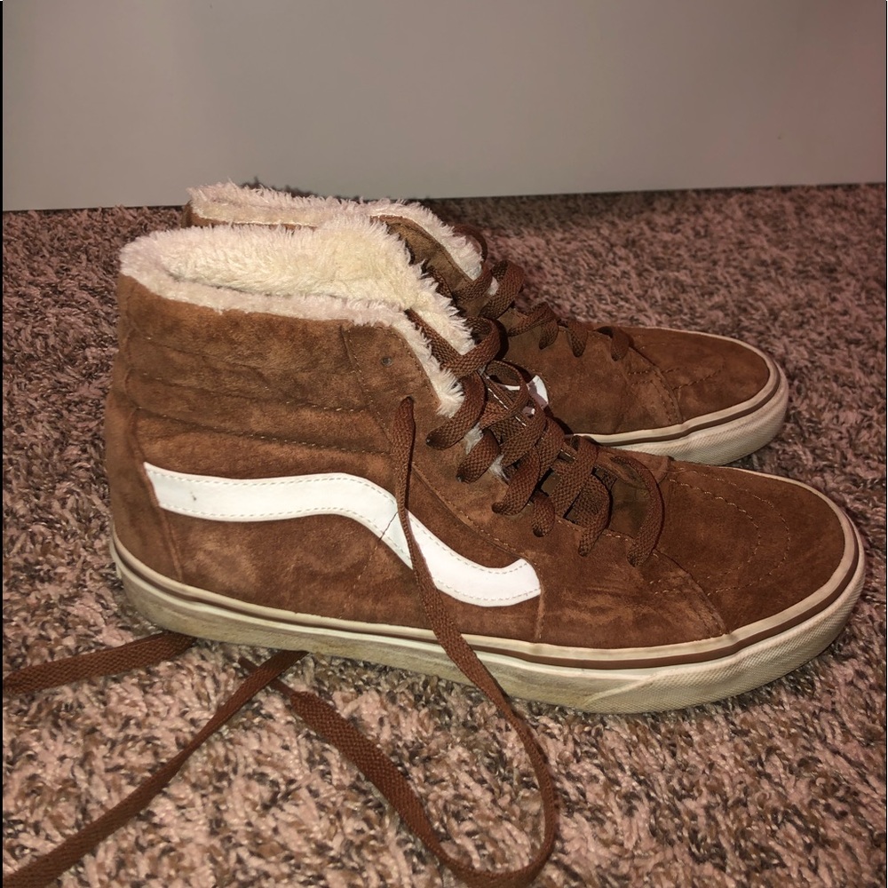 Brown Faux Fur High Top Vans